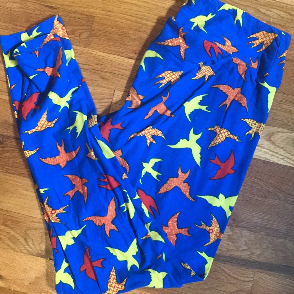 Blue yellow & orange bird lularoe leggings size TC